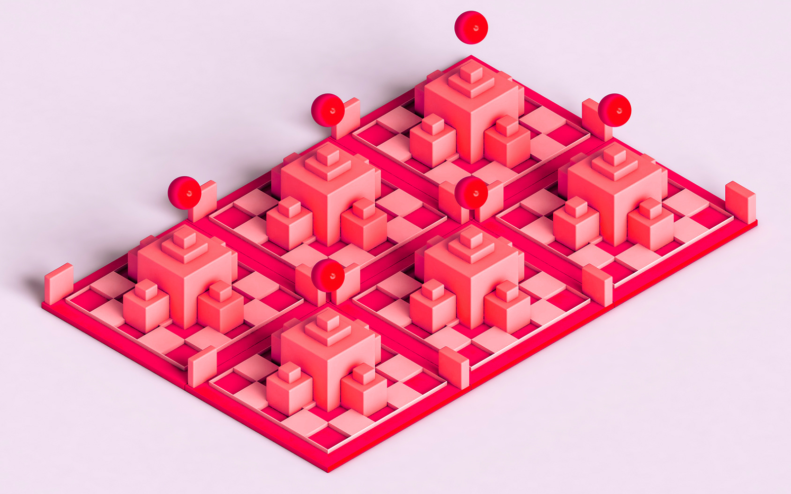 粉红色的棋盘和立方体